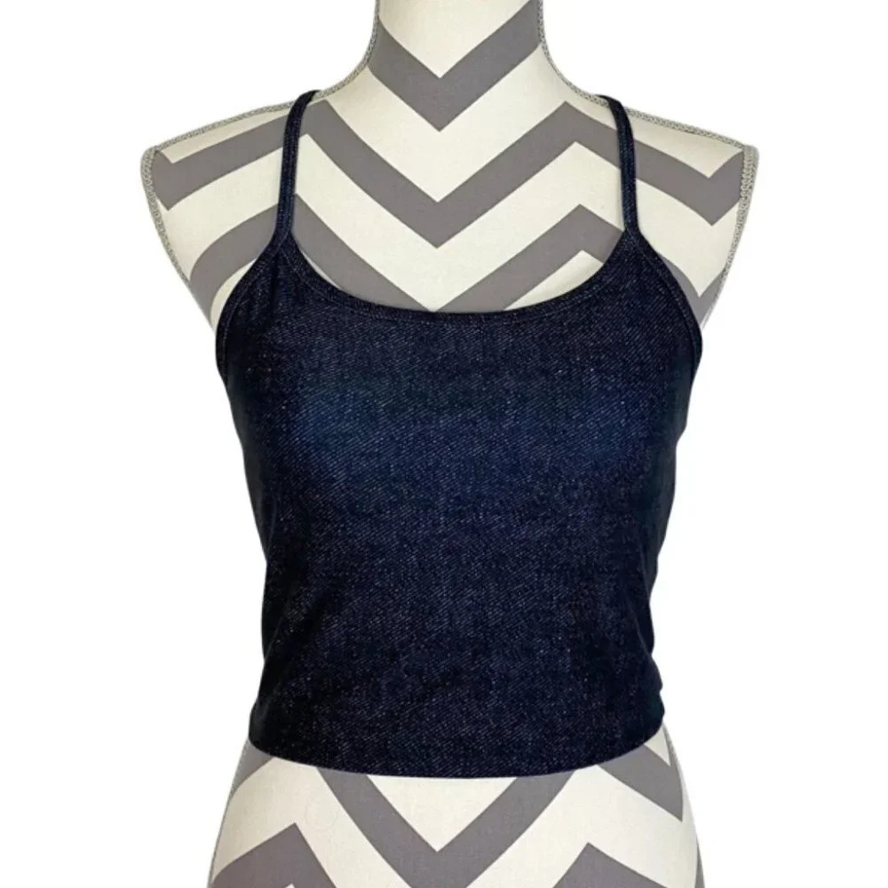 WITH Wear It To Heart Avery Cropped Tank Bra Denim Print Womens Size Small